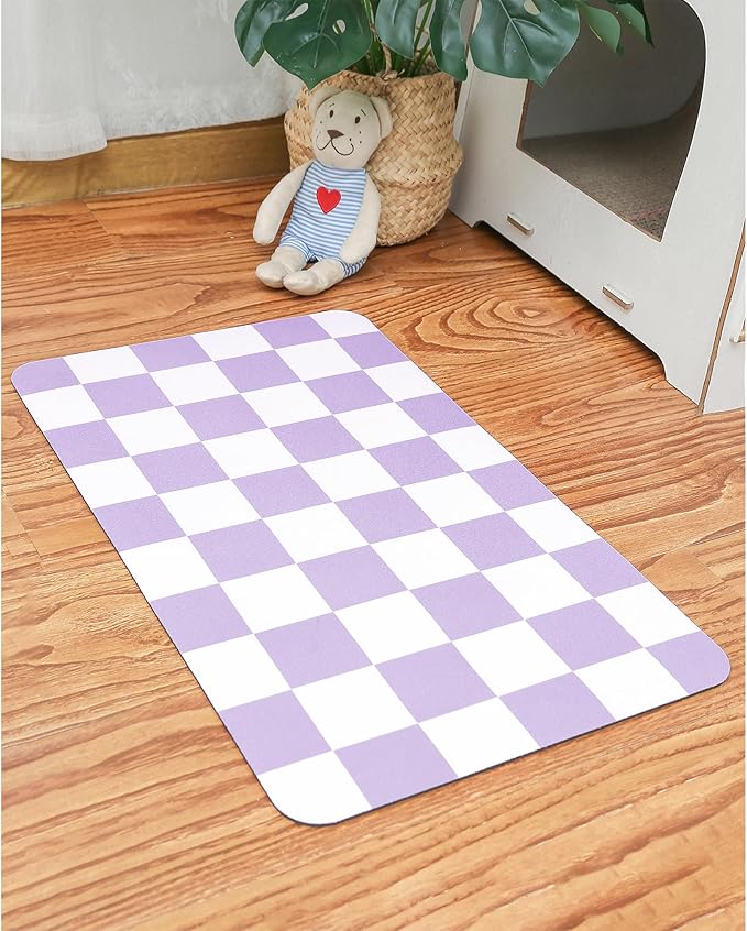 Ralxion Checkered Dog Feeding Mat, Absorbent Mats for Dog Food and Water Bowl, Dispenser, Aesthetic Purple Checkerboard Pet Placemat for Dogs, Cats, Puppy Accessories (Purple, 16 x 24)