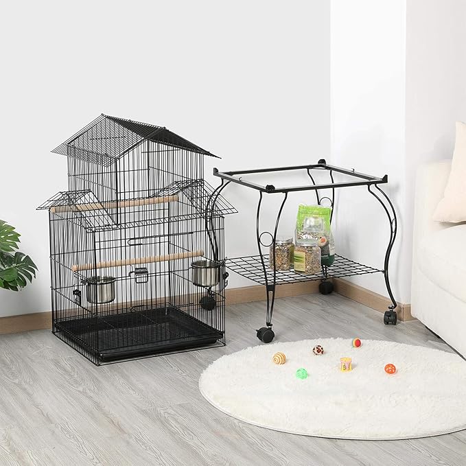 Yaheetech Budgie Cage 55-inch Rolling Standing Triple Roof Medium Parrot Cage Pet Bird Cage with Detachable Stand for Cockatiels Sun Parakeets Green-cheeked Conures Macaw