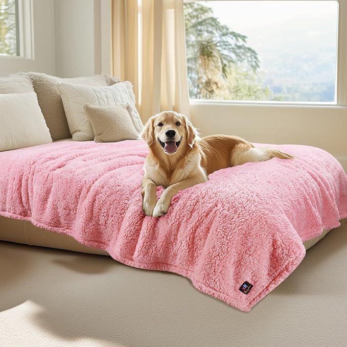 Luciphia Waterproof Pet Blanket for Medium Large Dogs Soft Cat Sherpa Calming Thick Cover Leakproof Cozy Puppy Sofa Bed Car Couch Protector(Pink,80x63 inches)