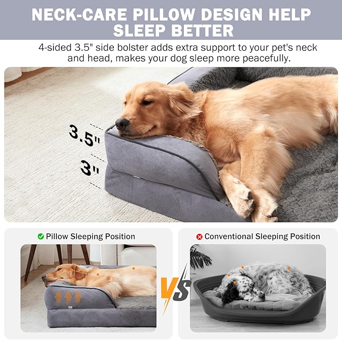 INVENHO Orthopedic Large Dog Bed, Washable Waterproof, Egg-Crate Foam Dog Couch Bed with Washable Removable Cover, Waterproof Lining and Nonskid Bottom