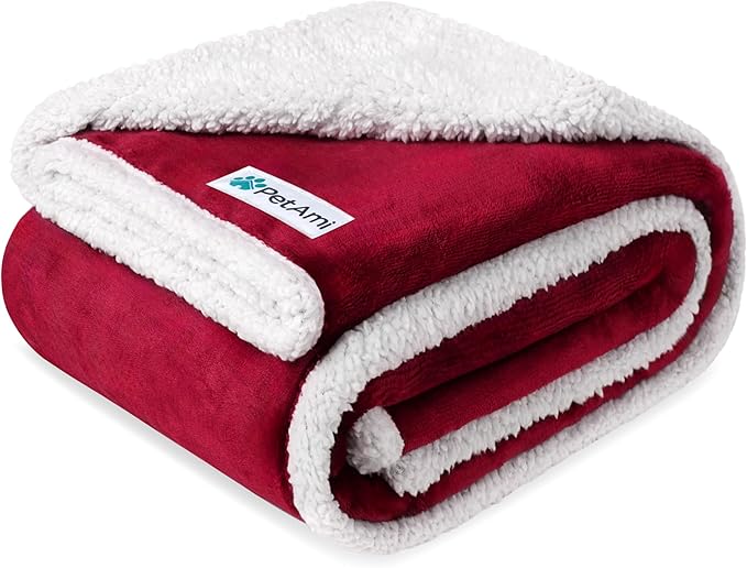 PetAmi Waterproof Dog Blanket for Small Medium Dog Puppy Cat Throw for Couch Cover Leakproof Protection, Sherpa Fleece, Reversible Soft Washable 29x40 Wine Red