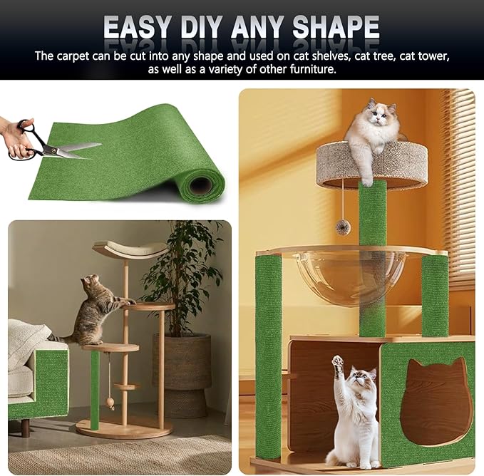 2Pack Total 78.7"x15.8" Cat Scratch Mat for Cat Couch Furniture and Wall Protector | Trimmable Self-Adhesive Carpet Climb Cat Scratcher for Covering Cat Tower and Replacement Pads (Green)