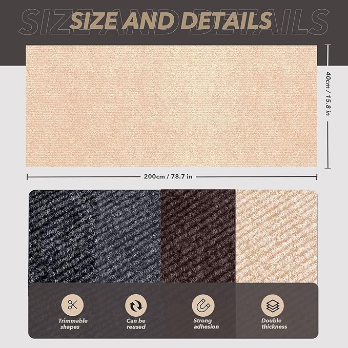 78.7"X15.8" Cat Scratching Mat, Self-Adhesive Cat Scratch Carpet, DIY Cats Scratch Furniture Protector for Couch, Sofa, Wall & Door, Durable Furniture Guards Couch Scratcher from Cats Claws (Beige)