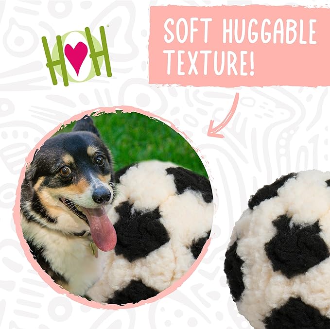 HuggleHounds HuggleFleece Plush Soccer Ball Dog Toy - Dog Fuzzy Ball Toy, Durable Round Soft Fleece, Stuffed Puppy Plush for Small and Large Breeds - 8", Large