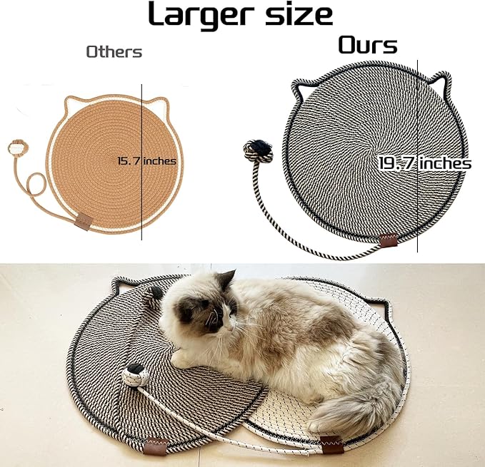Cat Scratcher Mat Natural Cotton Rope Cat Scratching Pad, Large Size Scratching Pad with Toy (2 Packs 19.6'') (Black + White)
