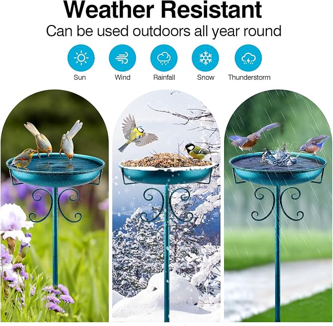Daoeny 35In Metal Bird Bath for Outside, Vintage Freestanding Birdbaths & Birdfeeder, Bird Baths Feeder Bowl for Outdoors Garden Patio Yard Lawn Decor, Upgraded 5-Pronged Base (Blue)