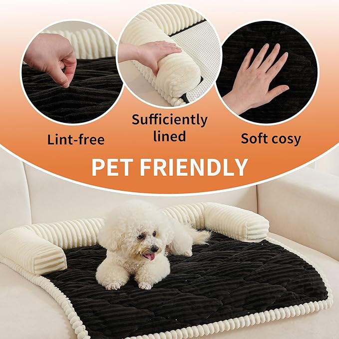 HAOMAIJIA Dog Couch Bed for Medium Dogs, Non Slip Pet Couch Covers for Sofa Thick Soft Washable Dog Couch Cover Protector All Seasons Universal Dogs and Cats Bed Mat (Black, Medium)
