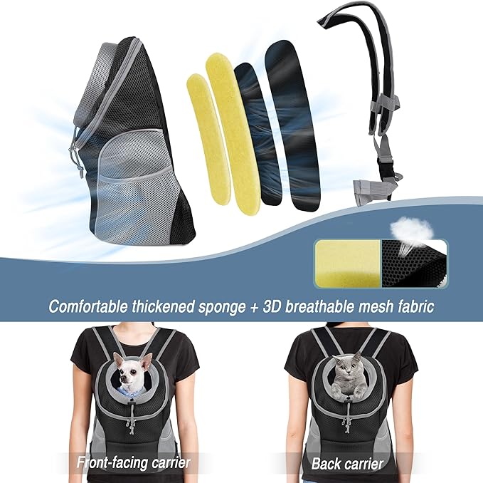 WOYYHO Pet Dog Carrier Backpack with Storage Pockets Small Dog Front Backpack Adjustable Straps Dog Backpack Breathable Dog Front Carrier with Safety Belt for Travel Hiking Cycling Outdoor Use