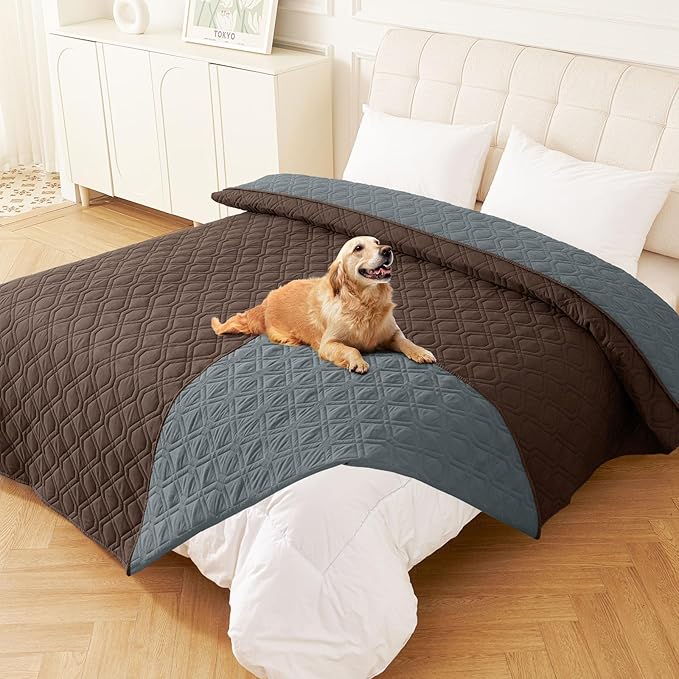 hyha Waterproof Dog Bed Blanket, Soft Pet Blankets, Waterproof Couch Cover for Dogs, Reversible Sofa Covers Washable for Furniture (82x102 Inch, Chocolate/Dark Grey)