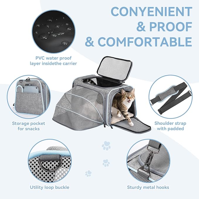 Petsfit Small Cat Carrier Soft Airline Approved Expandable Carrier for Kitten Puppy Bunny, 16"X10"X9“