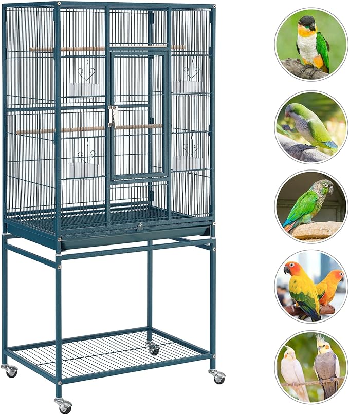 Yaheetech 54inch Metal Large Parrot Parakeet Flight Bird Cage w/Rolling Stand for Small Parrots Cockatiel Sun Parakeet Green Cheek Conure Lovebird Budgie Finch Canary