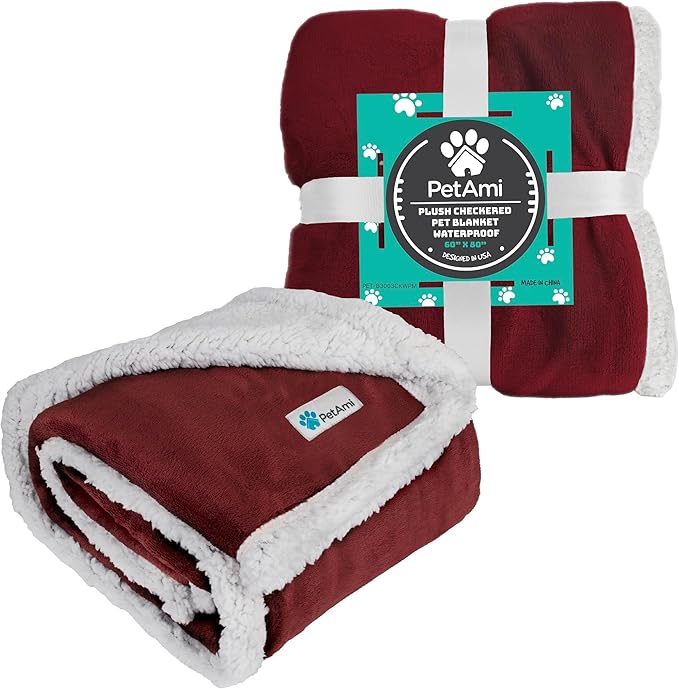 PetAmi Waterproof Dog Blanket for Small Medium Dog Puppy Cat Throw for Couch Cover Leakproof Protection, Sherpa Fleece, Reversible Soft Washable 29x40 Wine Red