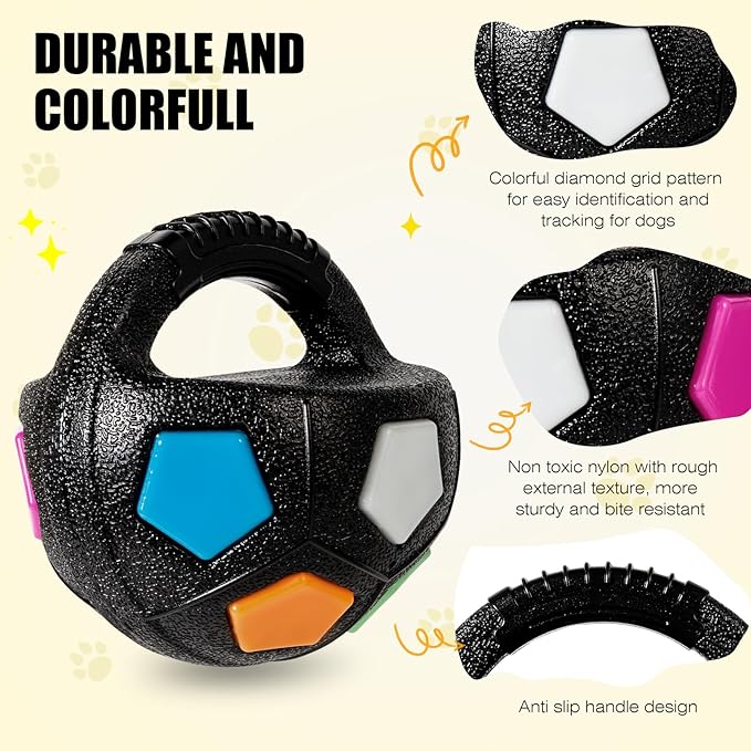 Dog Toy Ball with Handle, Toss and Fetch Play, Interactive Ball for Dogs Playing, Squeaky Floating (Black)