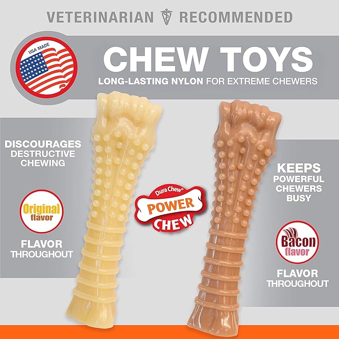 Nylabone Textured Knuckle Bone Power Chew Toy for Dogs, Durable & Tough Dog Toys for Aggressive Chewers, Original & Bacon Flavor, X-Large - 50+ lbs, 2 Pack