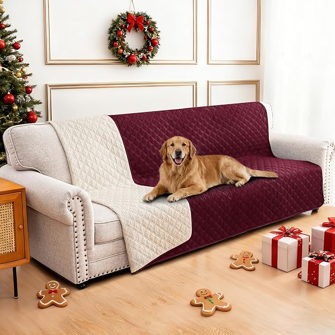 Waterproof Couch Covers for Pets, Waterproof Dog Bed Cover, Anti-Slip Soft Dog Blankets, Couch Cover for Dogs Washable, Pet Blanket for Puppy Large Dogs Cat Christmas (68x82 Inch, Burgundy)
