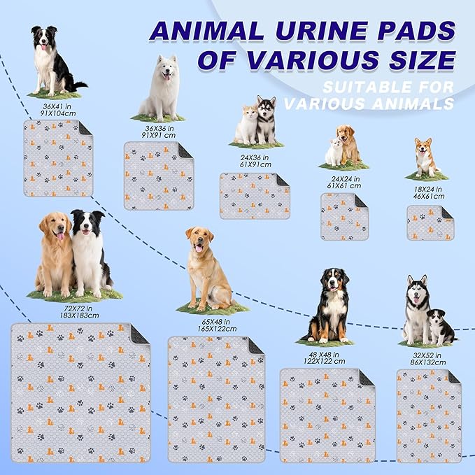 Washable Pee Pads for Dogs, 2 Pack Absorbent Reusable Training Dog Pads Pet Puppy Pads, Non-Slip Potty Pads for Whelping, Playpen, Crate, Bed, Orange, 24"x48"