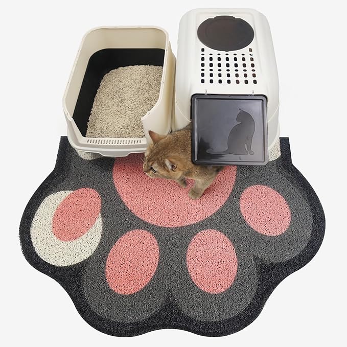 Cute Cat Litter Mat 35”x24”, Litter Box Mat, Litter Trapping Mat, Soft on Kitty Paws, Easy Clean, Anti Slip, Pet Accessories, Door Floor mats - Grey Pink90*60