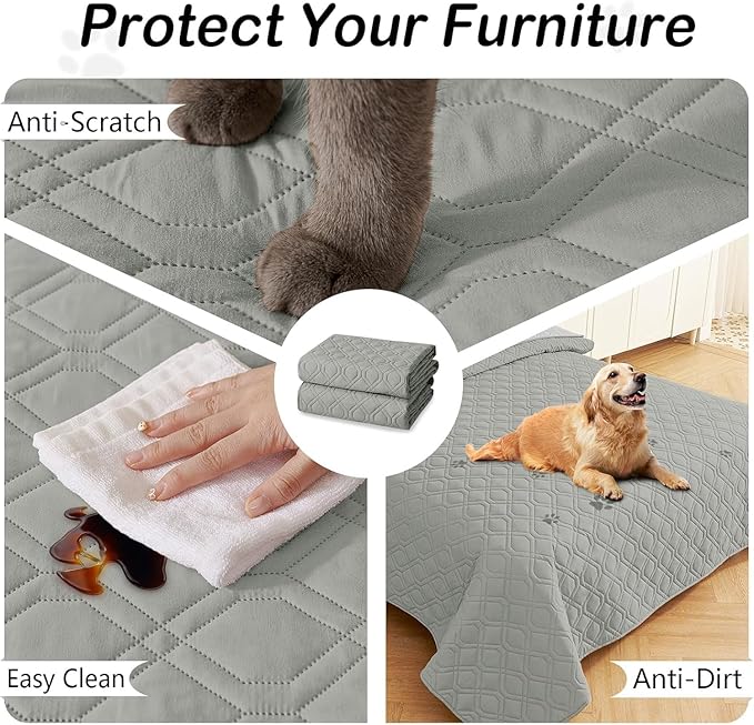 hyha Waterproof Dog Bed Blanket, Soft Pet Blankets, Waterproof Couch Cover for Dogs, Reversible Sofa Covers Washable for Furniture (52x82 Inch, Grey/Beige)