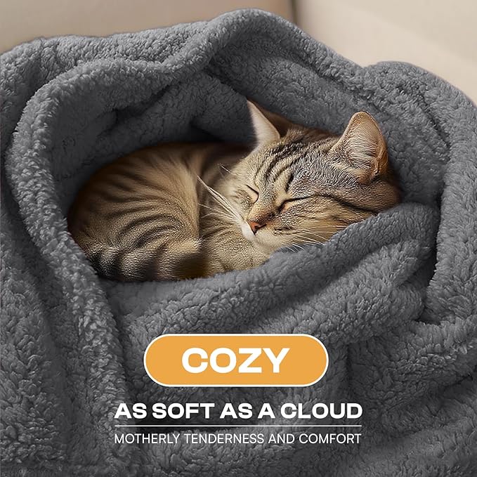 Luciphia Waterproof Pet Blanket for Medium Large Dogs Soft Cat Sherpa Calming Thick Cover Leakproof Cozy Puppy Sofa Bed Car Couch Protector(Grey,80x63 inches)
