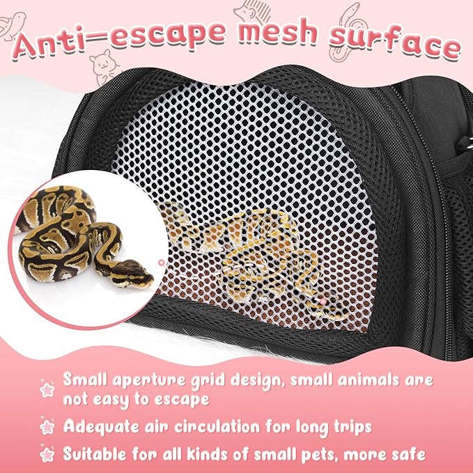 YUDODO Hamster Carrier Guinea Pig Carrier Bag Small Animal Sugar Glider Pouch Gerbil Hedgehog Portable Travel Carrier Outdoor Hangbag Flying Squirrel Rat Carrier Black