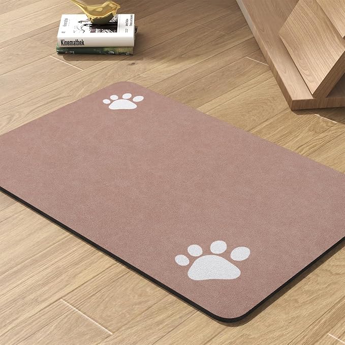 Pet Feeding Mat-Absorbent Dog Mat for Food and Water Bowl-No Stains Quick Dry Water Dispenser Mat-Dog Accessories Pet Supplies-Bowl for Messy Drinkers（Dusty Pink,16"x24"