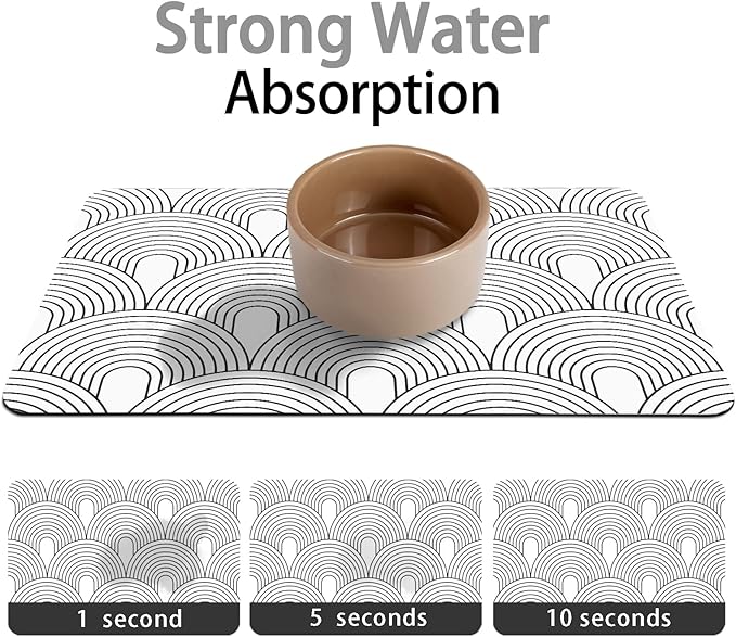 Dog Food Mats for Floors Absorbent, Pet Cat Food Mat - Quick Dry Dog Bowl Mats for Food and Water, Eco-Friendly Boho Pet Supplies 12" x 20"