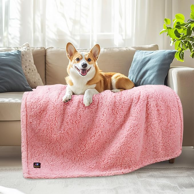 Luciphia Waterproof Pet Blanket for Medium Large Dogs Soft Cat Sherpa Calming Thick Cover Leakproof Cozy Puppy Sofa Bed Car Couch Protector(Pink,41x31 inches)
