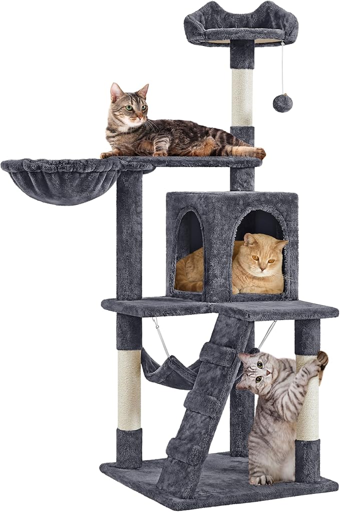 Yaheetech 54in Cat Tree, Multi-Level Cat Tower with Scratching Posts, Spacious Condo and Hammock, Ideal Activity Center for Indoor Kittens, Dark Gray
