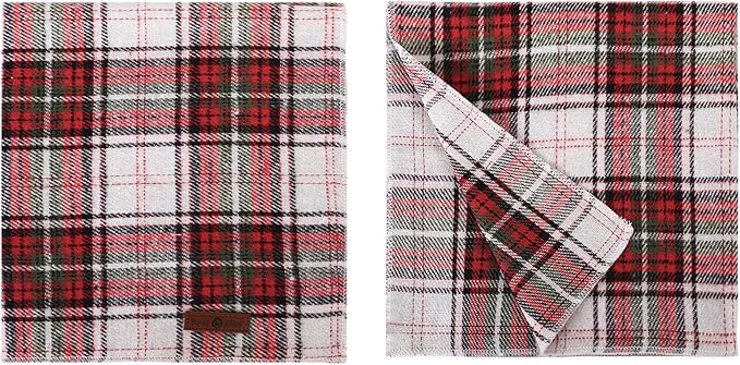Lionet Paws Christmas Dog Bandana Washable Cotton Handkerchief Scarf Triangle Red Green Plaid Grey Dog Bandanas for Medium Large Dogs Girl Boy
