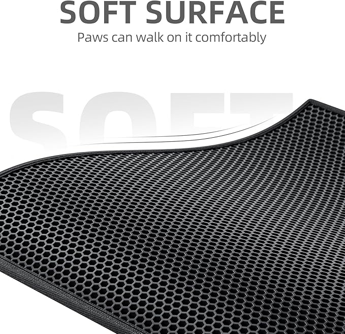 ESTHELLO Cat Litter Mat Large, Cat Litter Trapping Mat, Honeycomb Double Layer Design, Easy to Clean,Washable (30’’ x 24’’ Black