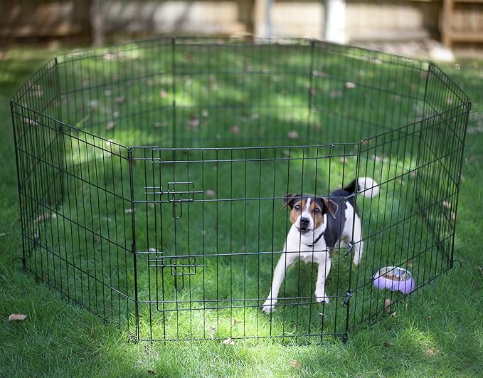 Artmeer Pet Playpen Puppy Playpen Kennels Dog Fence Exercise Pen Gate Fence Foldable Dog Crate 8 Panels 24 Inch Kennels Pen Playpen Options Ideal for Pet Animals Outdoor Indoor(Black 24''x24'')