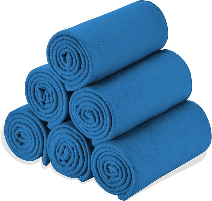 Fleece Throw Blanket Bulk Fleece Blankets Solid Lightweight Warm Soft Cozy Pet-Friendly for Home Bed Sofa Couch Dorm Office Wedding Gifts Travel Airplane for Seasons (Blue, Pack of 6-50x60 Inches)