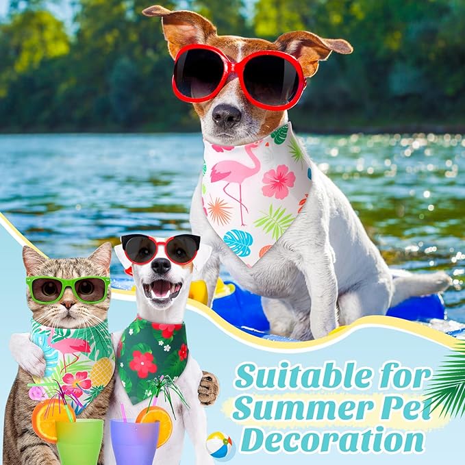 Weewooday 50 Pcs Hawaiian Dog Bandanas Bulk for Dogs Soft Bibs Adjustable Triangle Pet Bandana for Small Medium Large Costume(Hawaii Pattern, 31.5 x 21.7 X21.7 Inch)