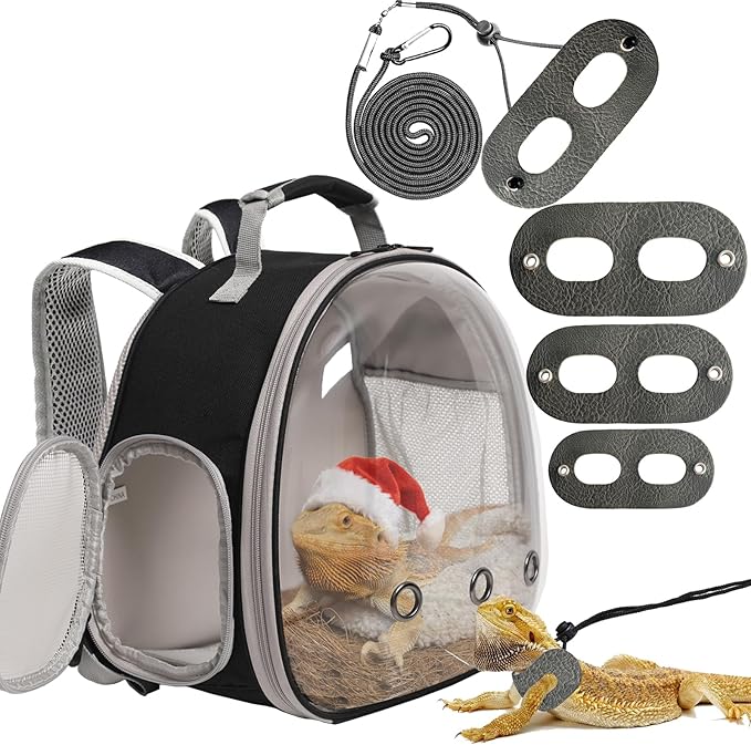 Bearded Dragon Travel Backpack with Harness and Leash Set,Lizard Backpack Travel Carrier,Space Capsule Clear Bubble Window Astronaut Reptile Carrier Backpack, Airline Approved