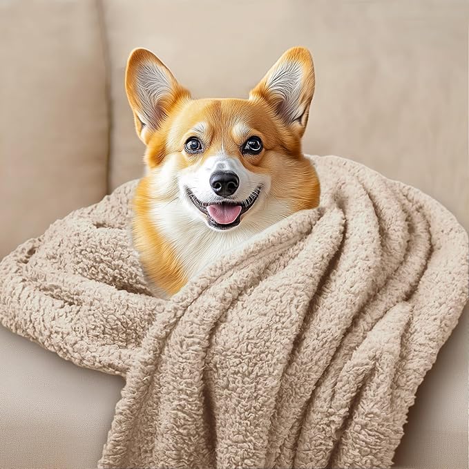 1 Pack 3 Calming Blankets Fluffy Premium Fleece Pet Blanket Soft Sherpa Throw for Dog Puppy Cat Beige/Black/Grey Large (41" x31'')