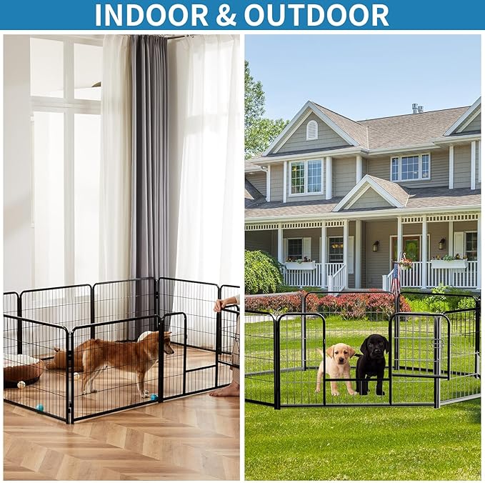 NEWBULIG Dog Playpen 8 Panels 24" Height Foldable Heavy Duty Metal Dog Exercise Playpen Puppy Fence for Indoor Outdoor Yard