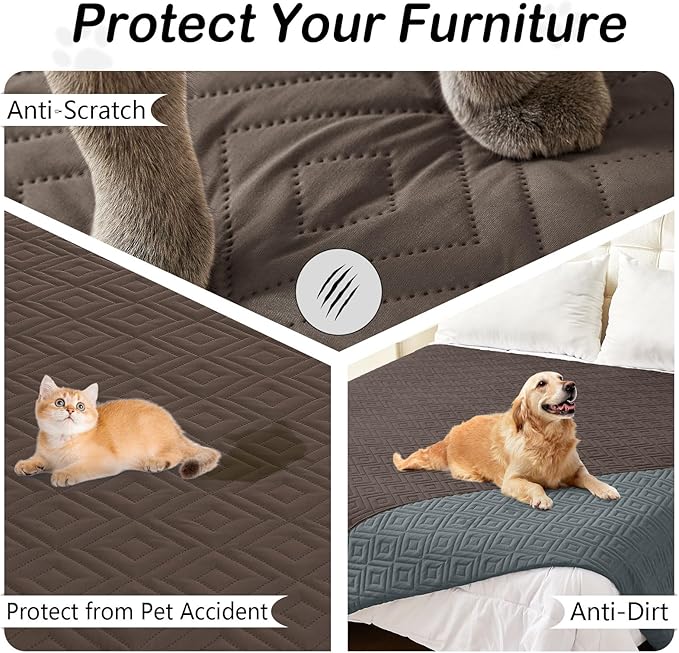 hyha Waterproof Dog Blanket, Soft Pet Bed Blankets, Waterproof Sofa Couch Cover for Dogs Washable, Reversible Pet Couch Covers for Sofa Furniture (82x102 Inch, Chocolate/Dark Grey)