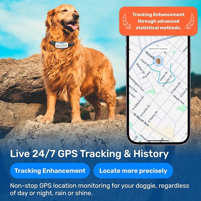 AI GPS Tracker for Dogs (30lbs+), Real Time Location and AI Vet Health Management, Electronic Fence, Waterproof, iOS and Android Universal（White）