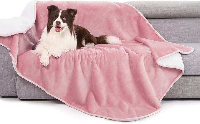 gogobunny Waterproof Bed Blanket, Reversible Sherpa Fleece Throw Blanket for Dog Puppy Cat, Furniture Cover Protects Bed Couch Sofa from Liquid Pee and Pet Fur (Pink, 60x80 inches)
