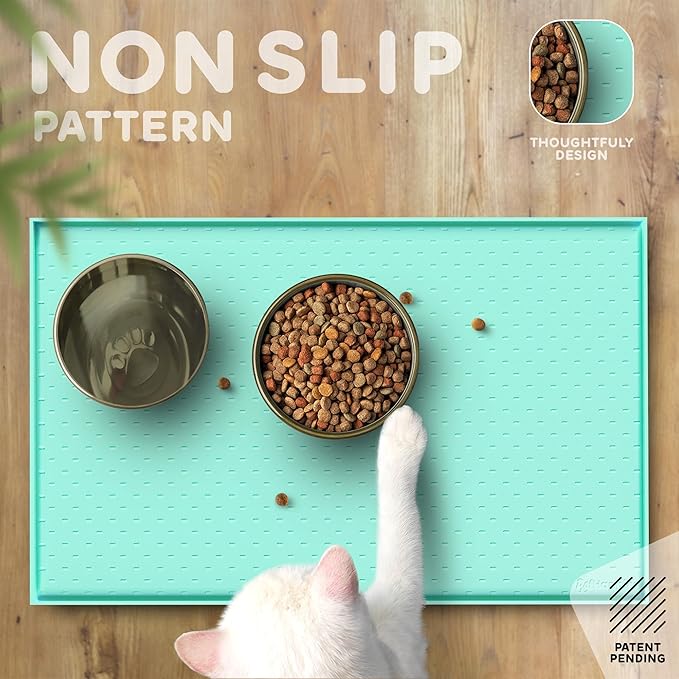 Dog Food Mat - Raised Edges Dogs Mat for Food and Water Prevent Spill, Waterproof Cat Food Mats Protect Floors, Easy Clean Dog Bowl Mats for Food and Water, Silicone Pet Food Tray