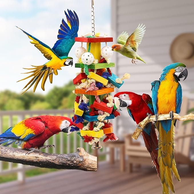 Bird Toys for Parrots, Parakeet Toys Natural Woode Parrot Toy for Large Medium Parrots Bird Shredding Chew Toy for Macaw, Cockatoos, Cockatiels,Budgie