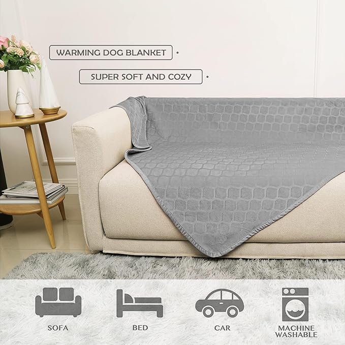 fuguitex Waterproof Dog Blanket Bed Cover Dog Crystal Velvet Moroccan Fuzzy Cozy Plush Pet Blanket Throw Blanket for Couch Sofa(40 * 60 inch, Light Grey+Grey)