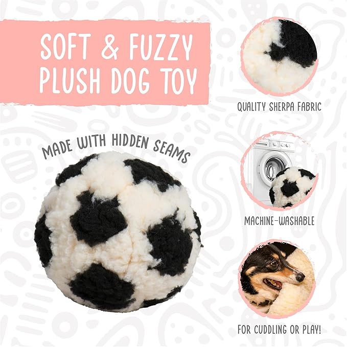 HuggleHounds HuggleFleece Plush Soccer Ball Dog Toy - Dog Fuzzy Ball Toy, Durable Round Soft Fleece, Stuffed Puppy Plush for Small and Large Breeds - 8", Large