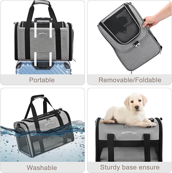 Airline Approved Pet Carrier for Cats & Small Dogs (Up to 18 Lbs) - Soft Sided Travel Carrier with Washable Pad (Grey)