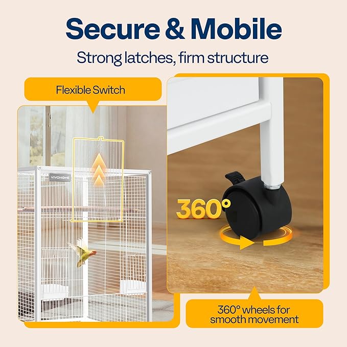 VIVOHOME 30 Inch Height Wrought Iron Bird Cage with Rolling Stand for Conures Lovebirds Cockatiels Finches, White