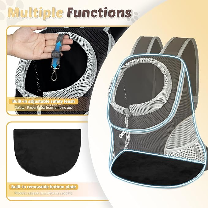 WOYYHO Pet Dog Carrier Backpack with Storage Pockets Small Dog Front Backpack Adjustable Straps Dog Backpack Breathable Dog Front Carrier with Safety Belt for Travel Hiking Cycling Outdoor Use