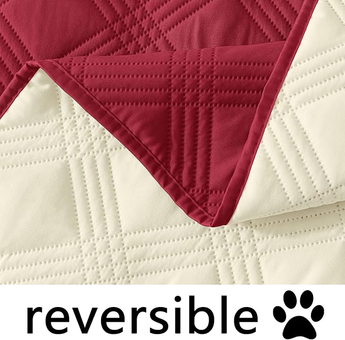 hyha Waterproof Dog Blanket, Reversible Pet Bed Blanket, Soft Sofa Couch Cover for Dogs Washable, Waterproof Pet Couch Covers for Sofa Puppy Cats Furniture Protector(30"x53", Wine Red/Beige)
