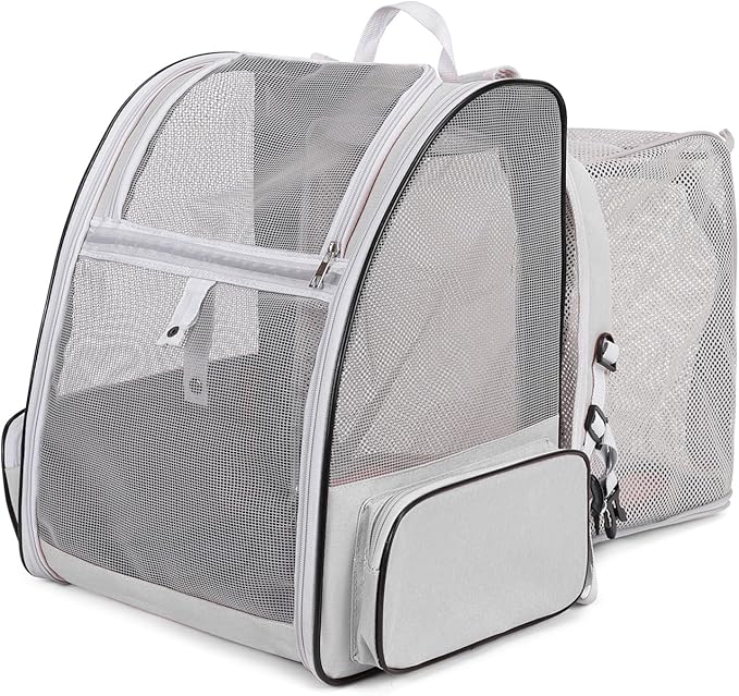 Expandable Cat Backpack Carrier with Breathable Mesh and Removable Pad, Pet Travel Carrier for Cats and Small Dogs up to 20 Lbs, Great for Hiking Camping Outdoor(Beige)