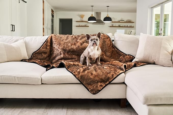 PupProtector Waterproof Throw Blanket for Dogs and Cats, Pet Blanket Cover for Couches, Sofas, Beds, Car Seats, Furniture, Calming Soft Faux Fur, Sable Tan, Large (80" L x 62" W)