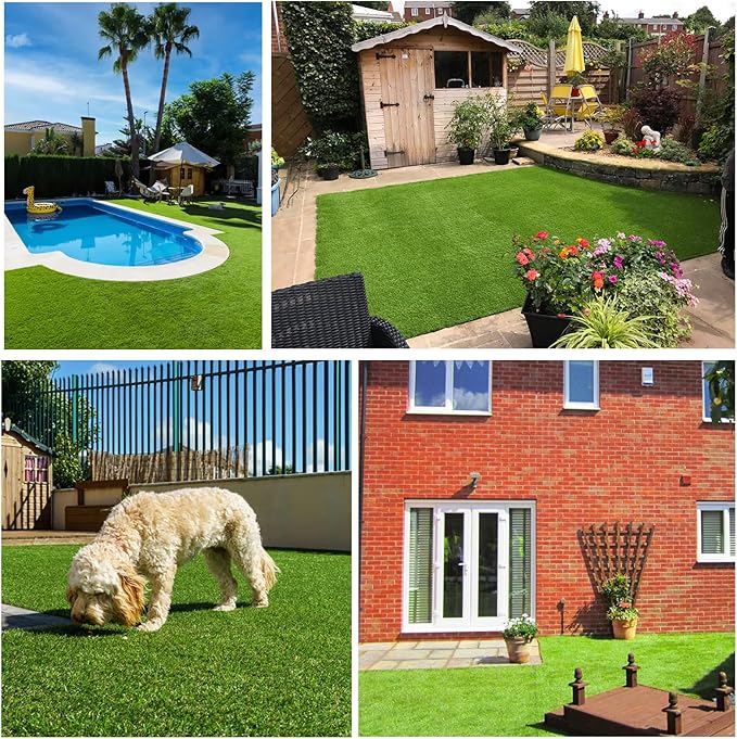 Artificial Grass Rug Outdoor Indoor 14FTX75FT Fake Grass Carpet Green Synthetic Grass Pet Turf Realistic Faux Grass Rug with Drain Holes for Garden Lawn Landscape Balcony Home Decor Patio